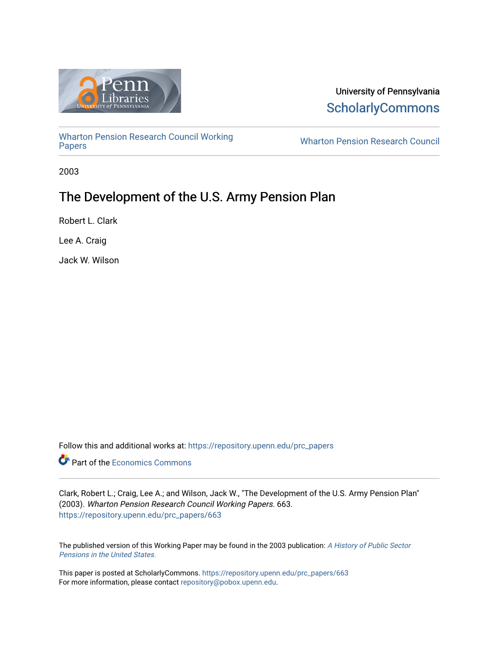 The Development of the U.S. Army Pension Plan