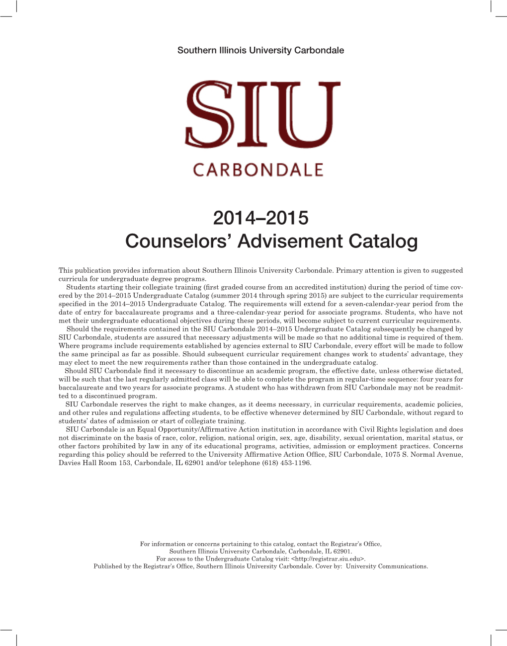 2014–2015 Counselors' Advisement Catalog