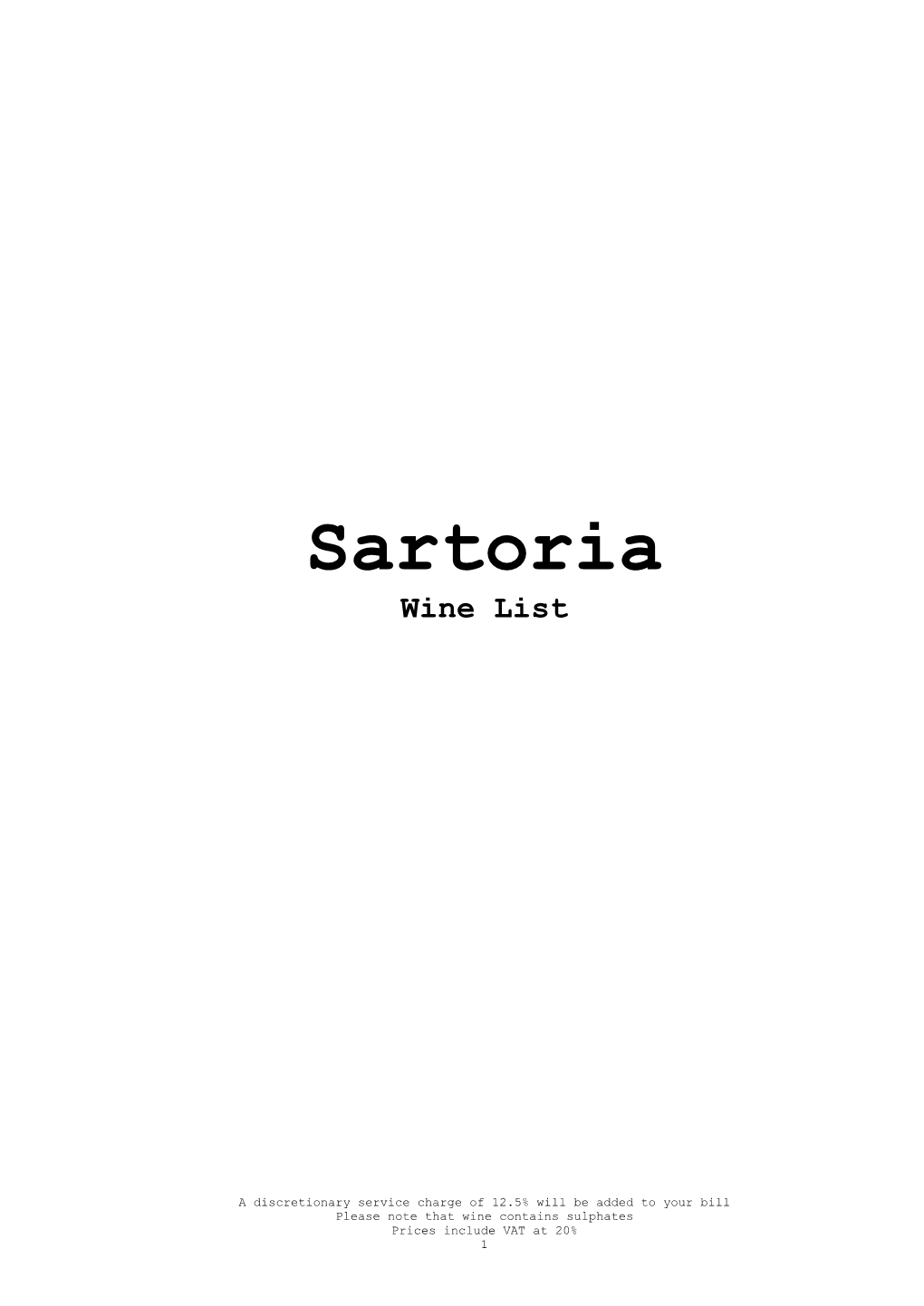 Sartoria Wine List