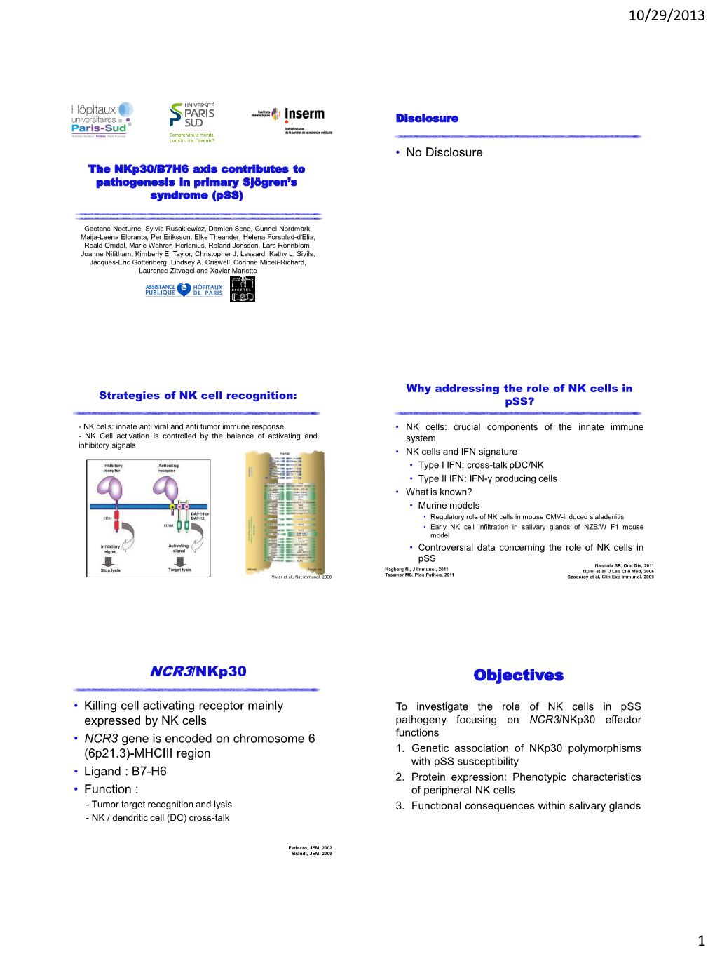 Implication of NCR3/Nkp30 in the Pathogenesis of Primary Sjögren's