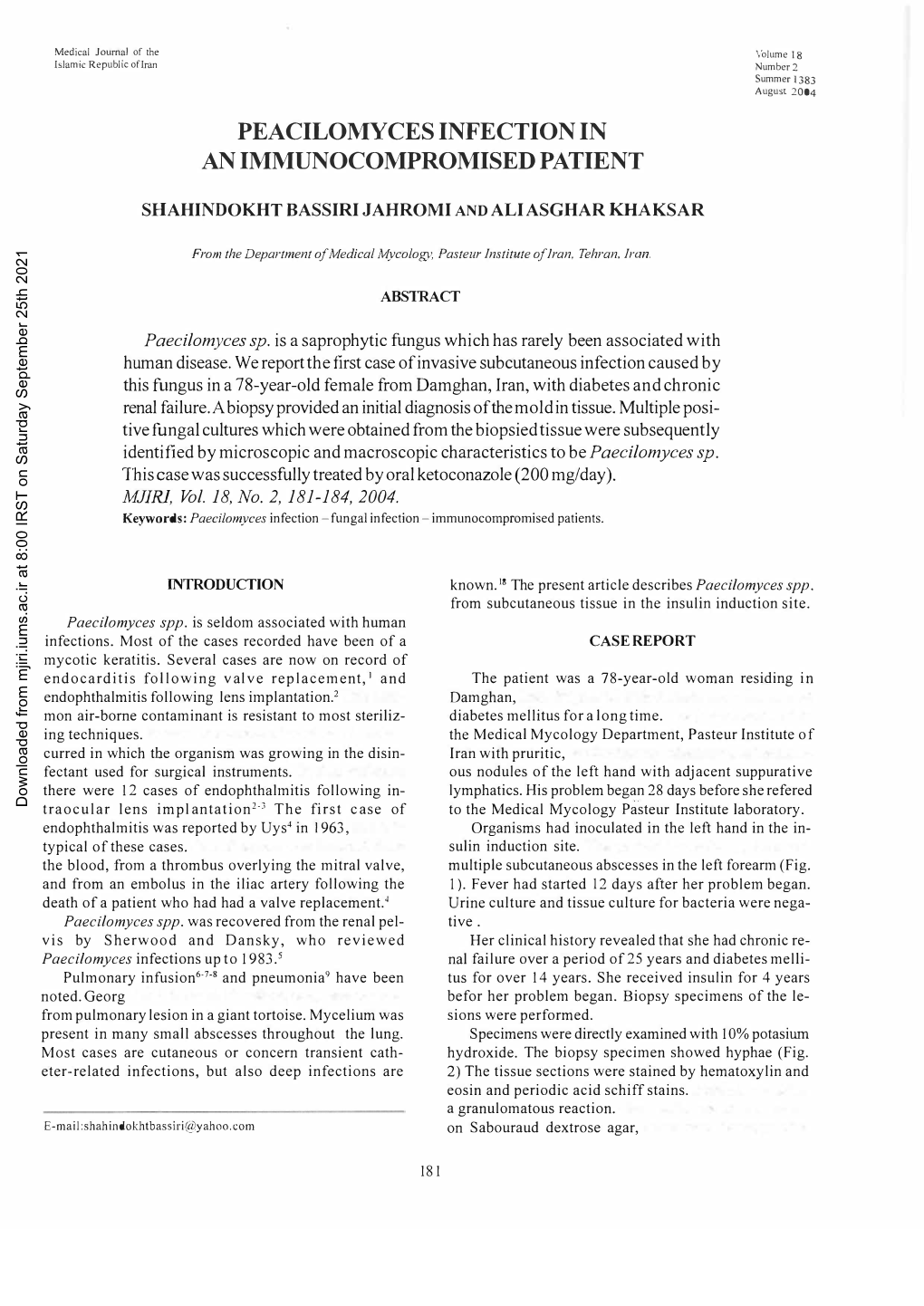 Peacilomyces Infection in an Immunocompromised Patient