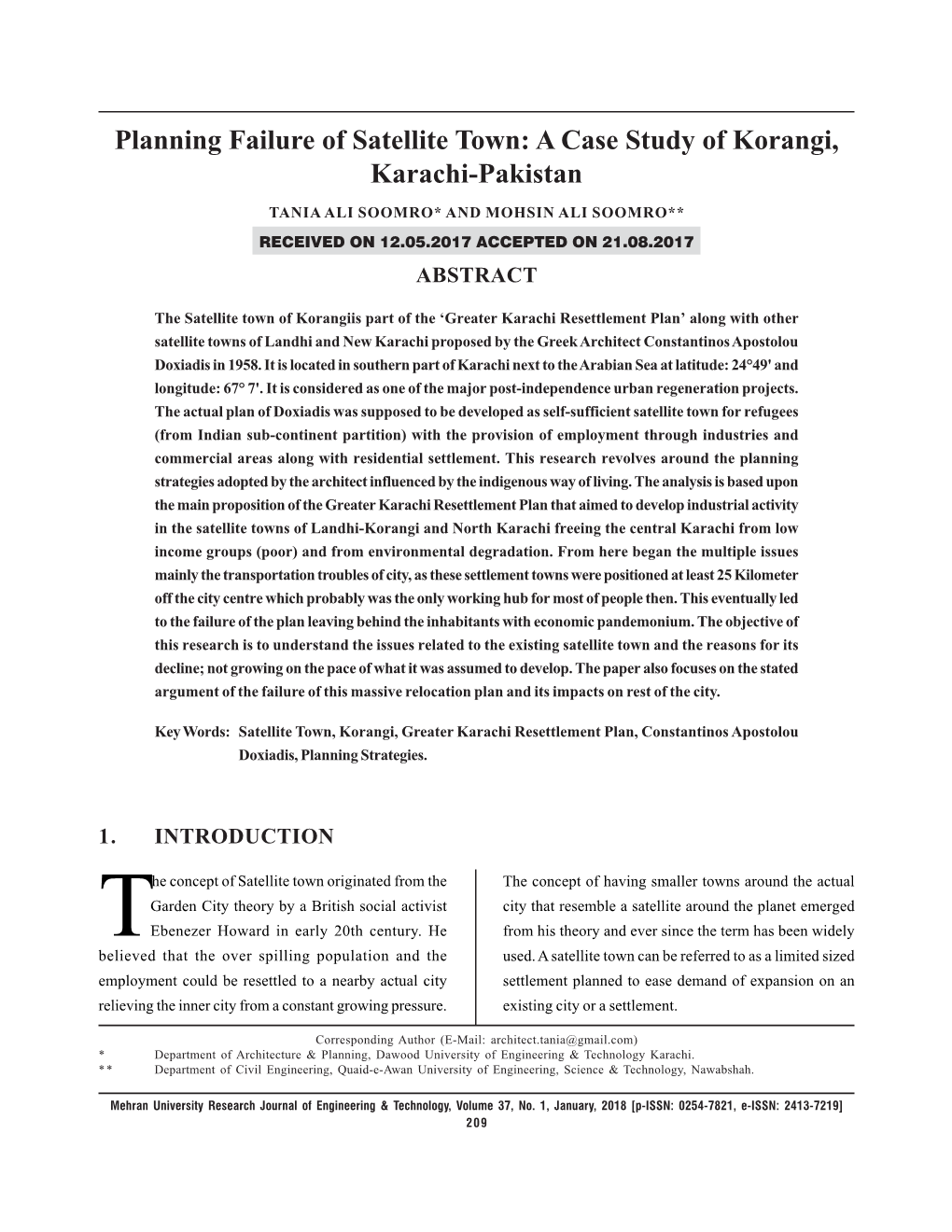 Planning Failure of Satellite Town: a Case Study of Korangi, Karachi-Pakistan
