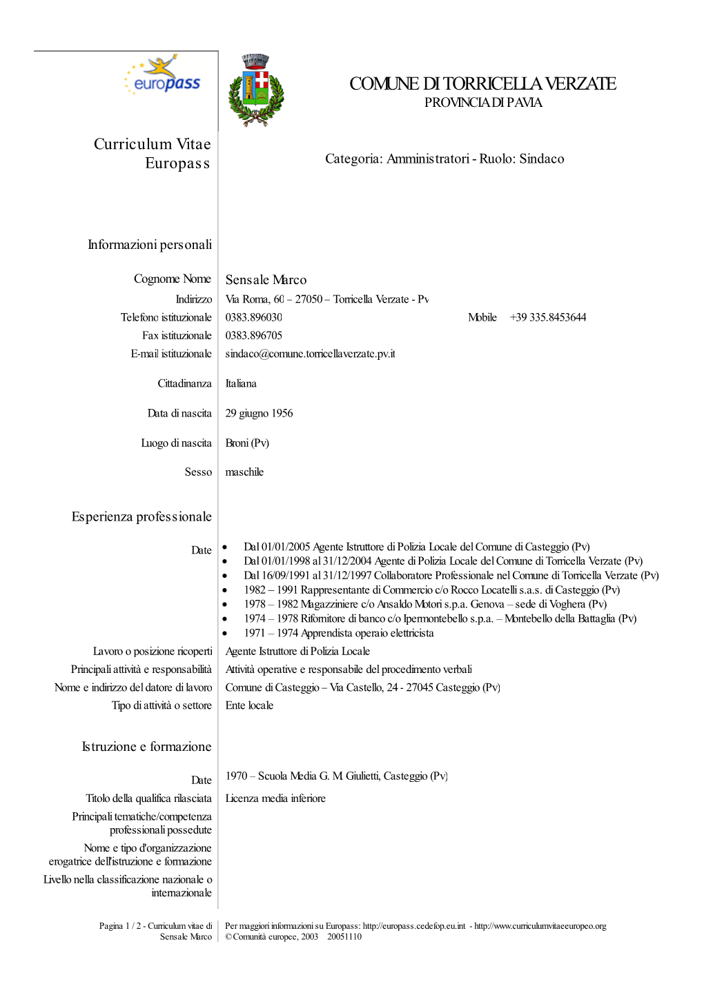 Comune Di Torricella Verzate Provincia Di Pavia