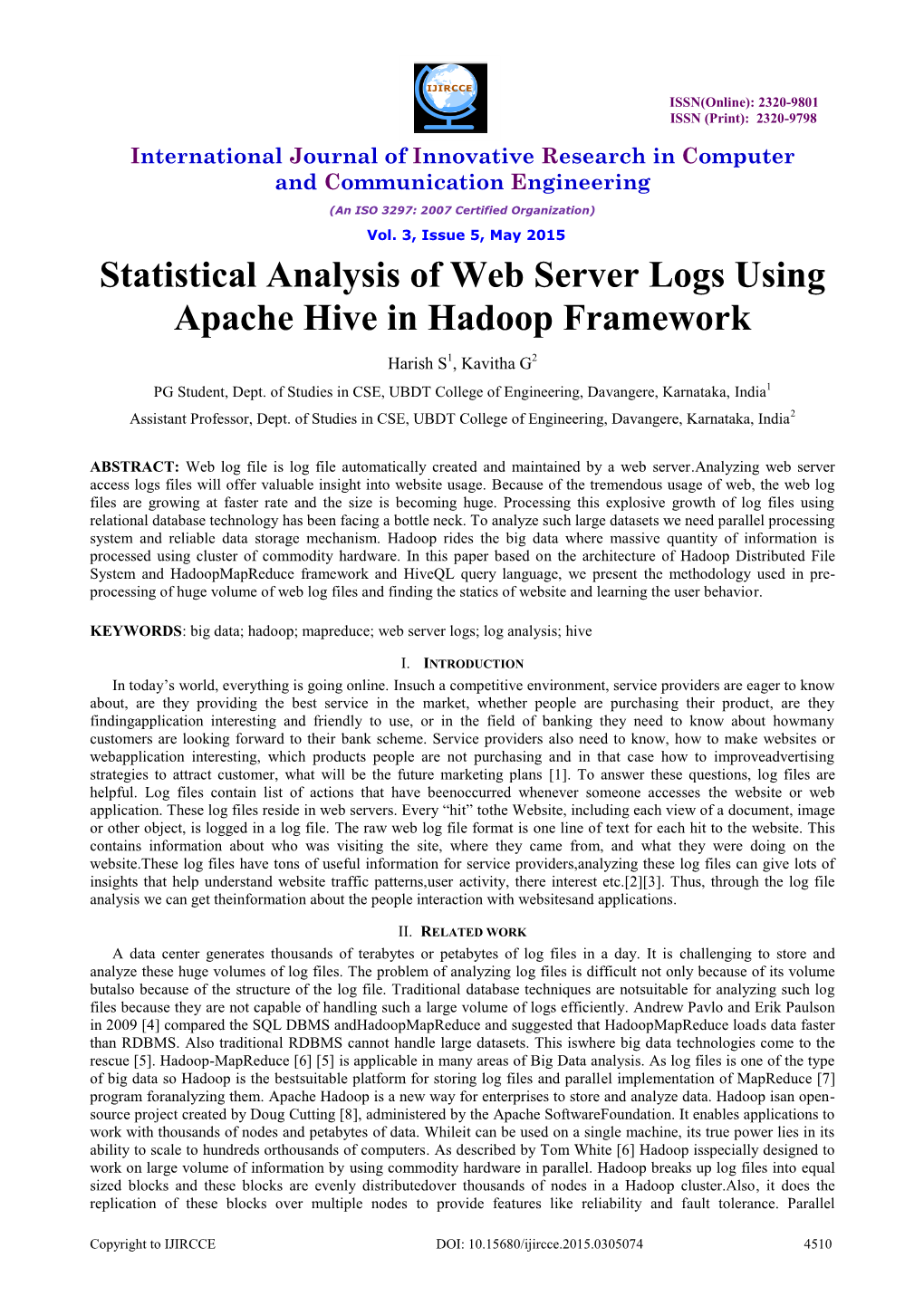 Statistical Analysis of Web Server Logs Using Apache Hive in Hadoop Framework