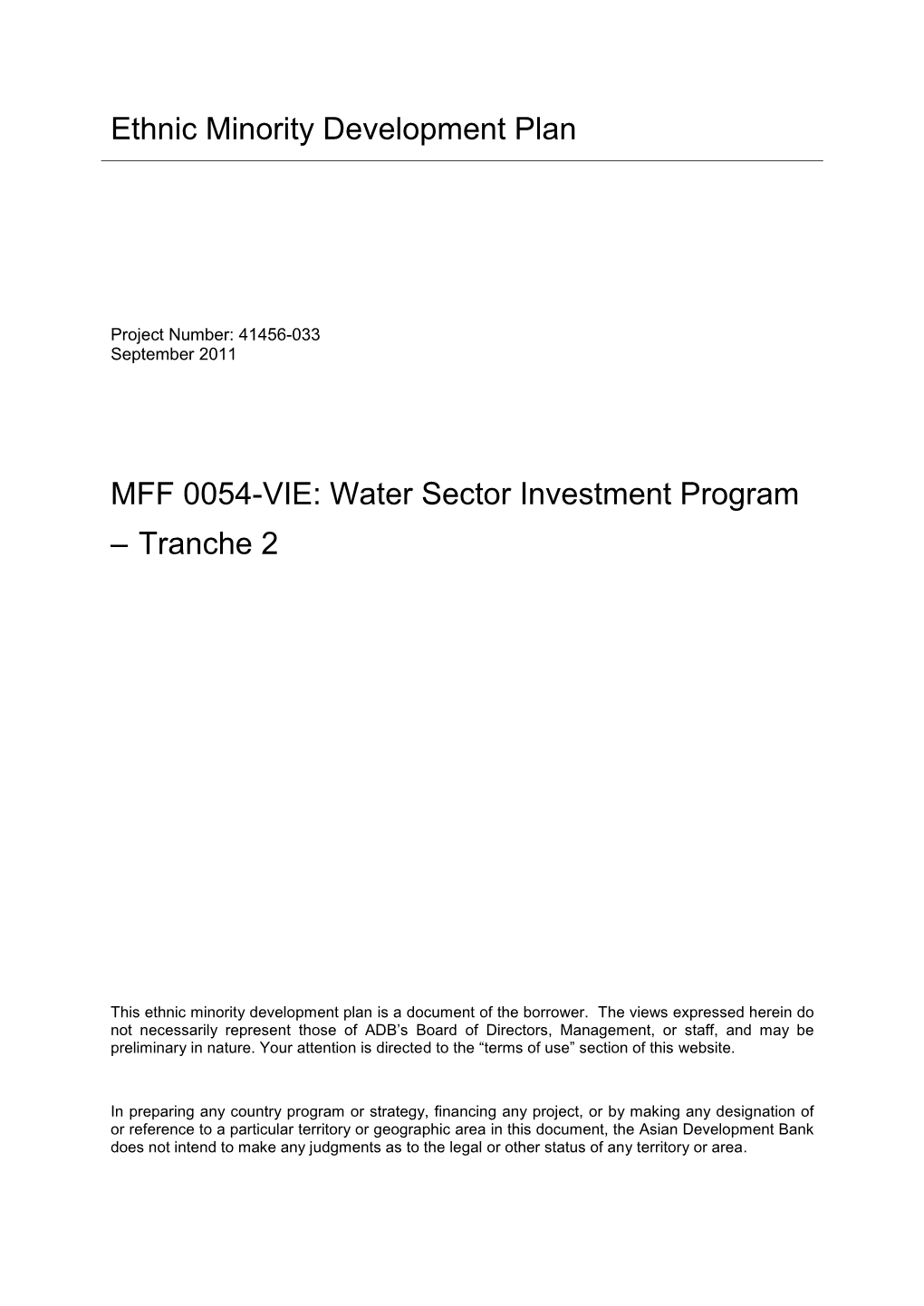 EMDP: Viet Nam: Water Sector Investment Program