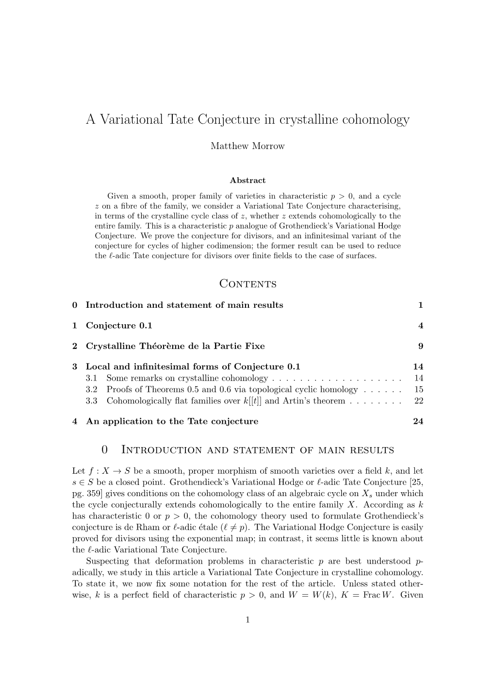 A Variational Tate Conjecture in Crystalline Cohomology