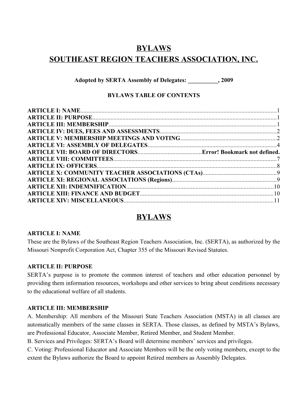 Bylaws of Southeast Region Teachers Association, Inc Page 4