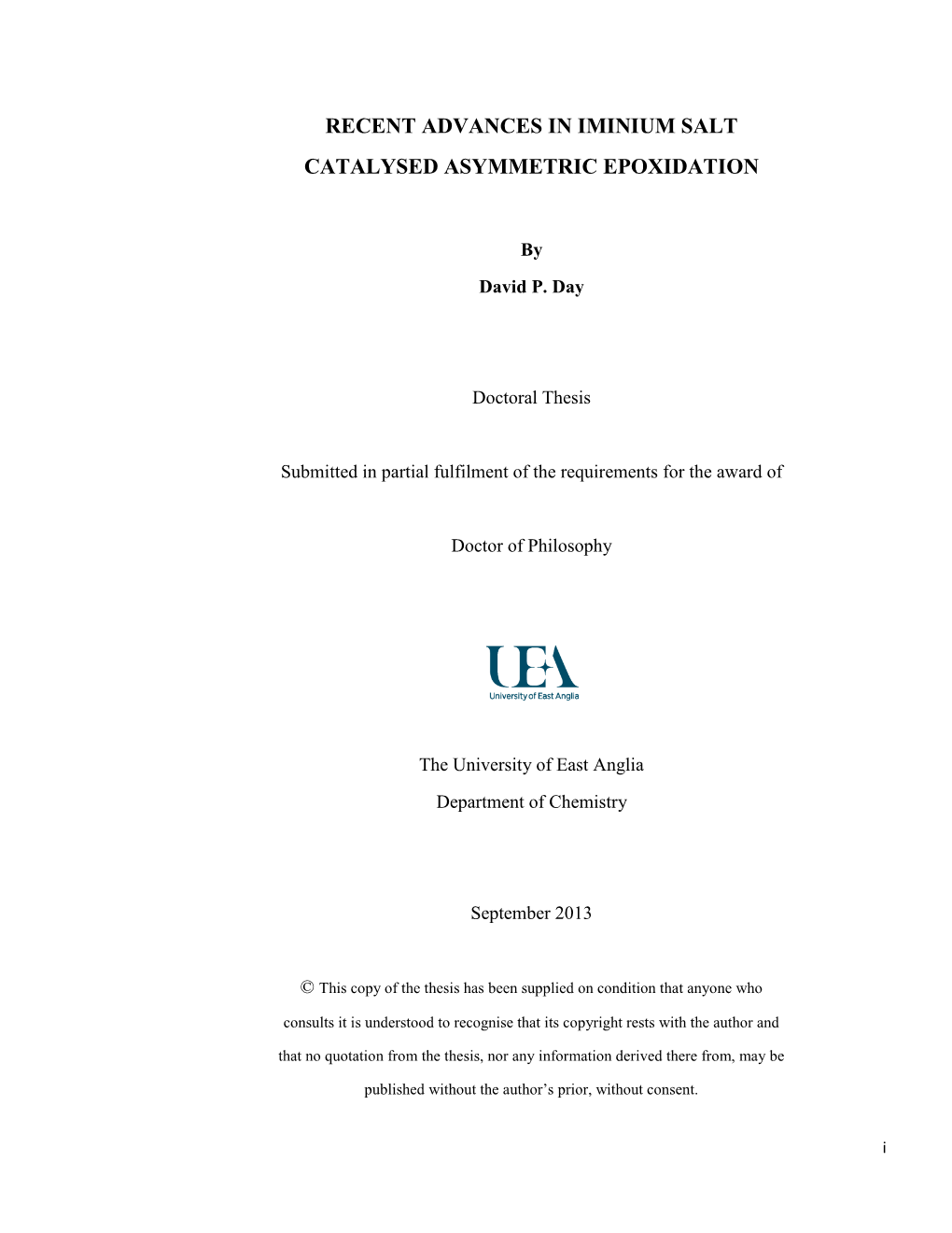 Recent Advances in Iminium Salt Catalysed Asymmetric Epoxidation