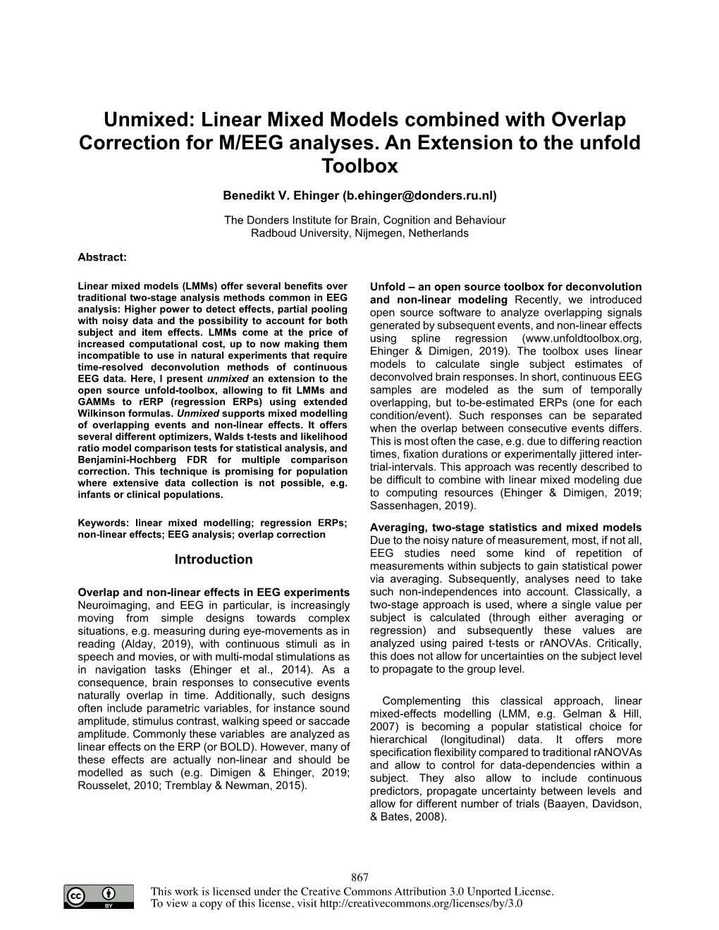 Linear Mixed Models Combined with Overlap Correction for M/EEG Analyses