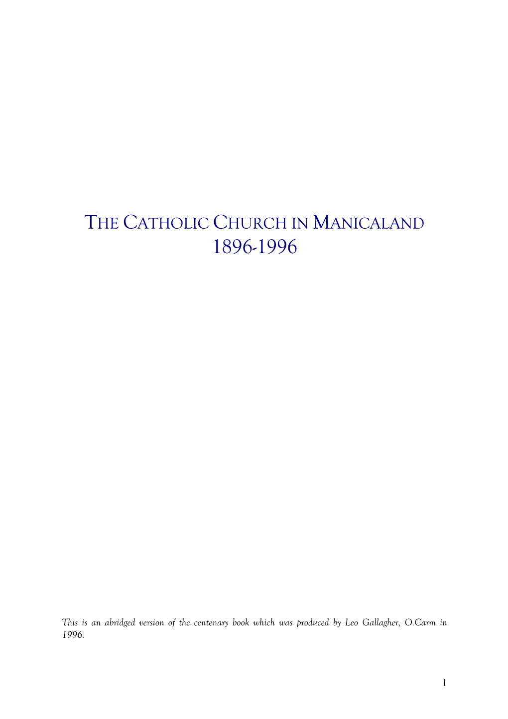 The Catholic Church in Manicaland 1896-1996