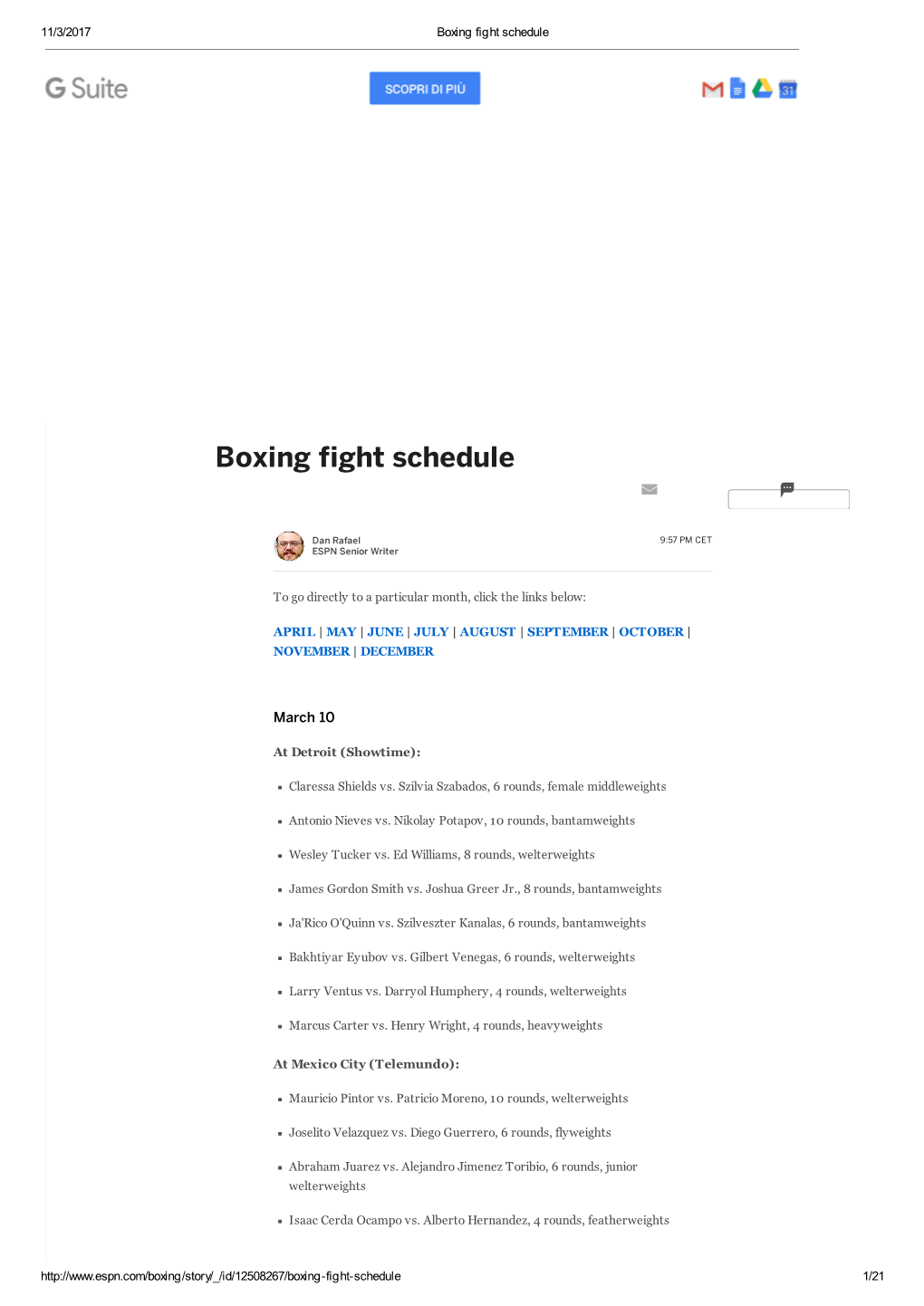 Boxing Fight Schedule