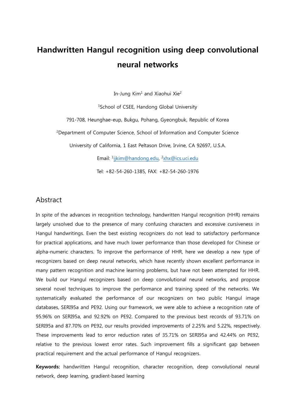 Handwritten Hangul Recognition Using Deep Convolutional Neural Networks