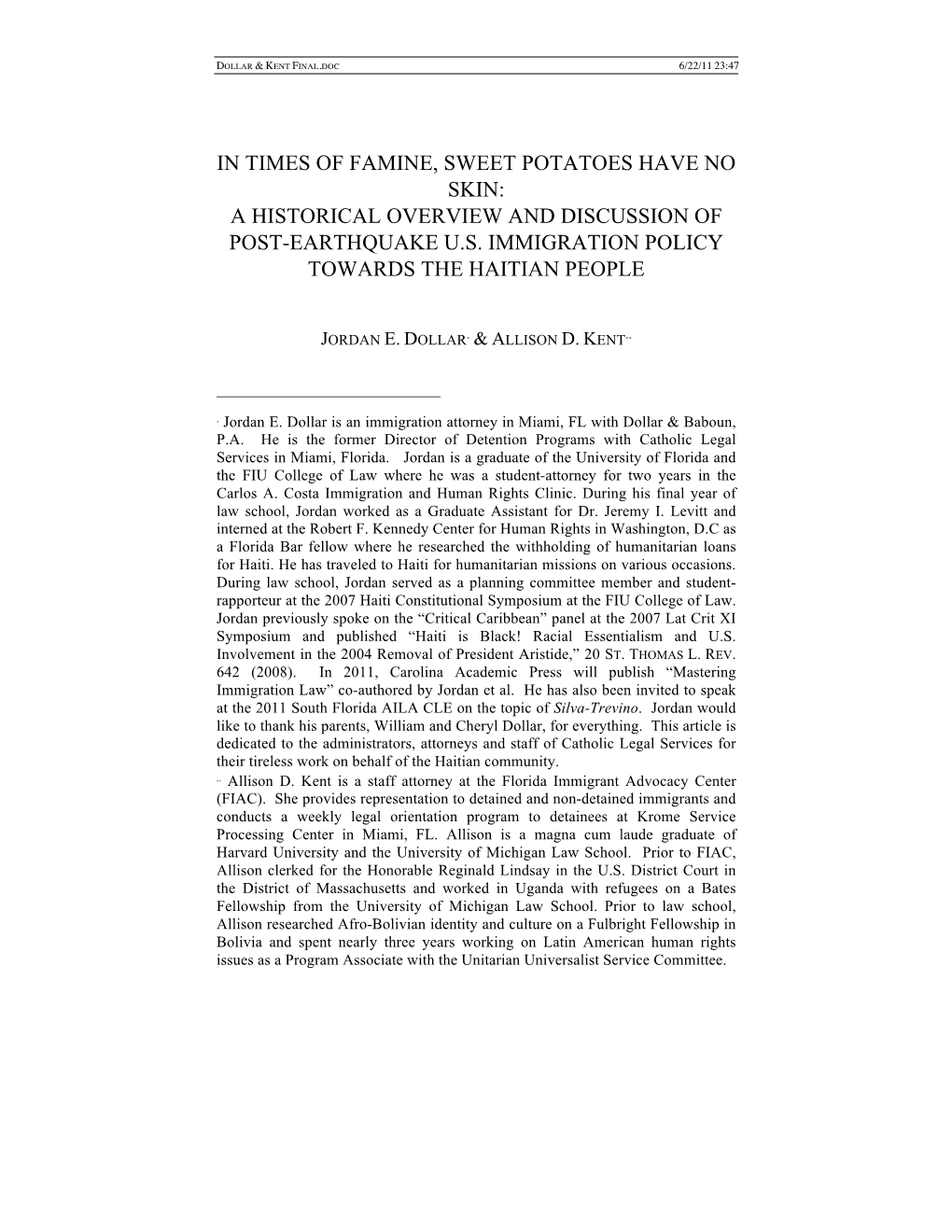 In Times of Famine, Sweet Potatoes Have No Skin: a Historical Overview and Discussion of Post-Earthquake U.S