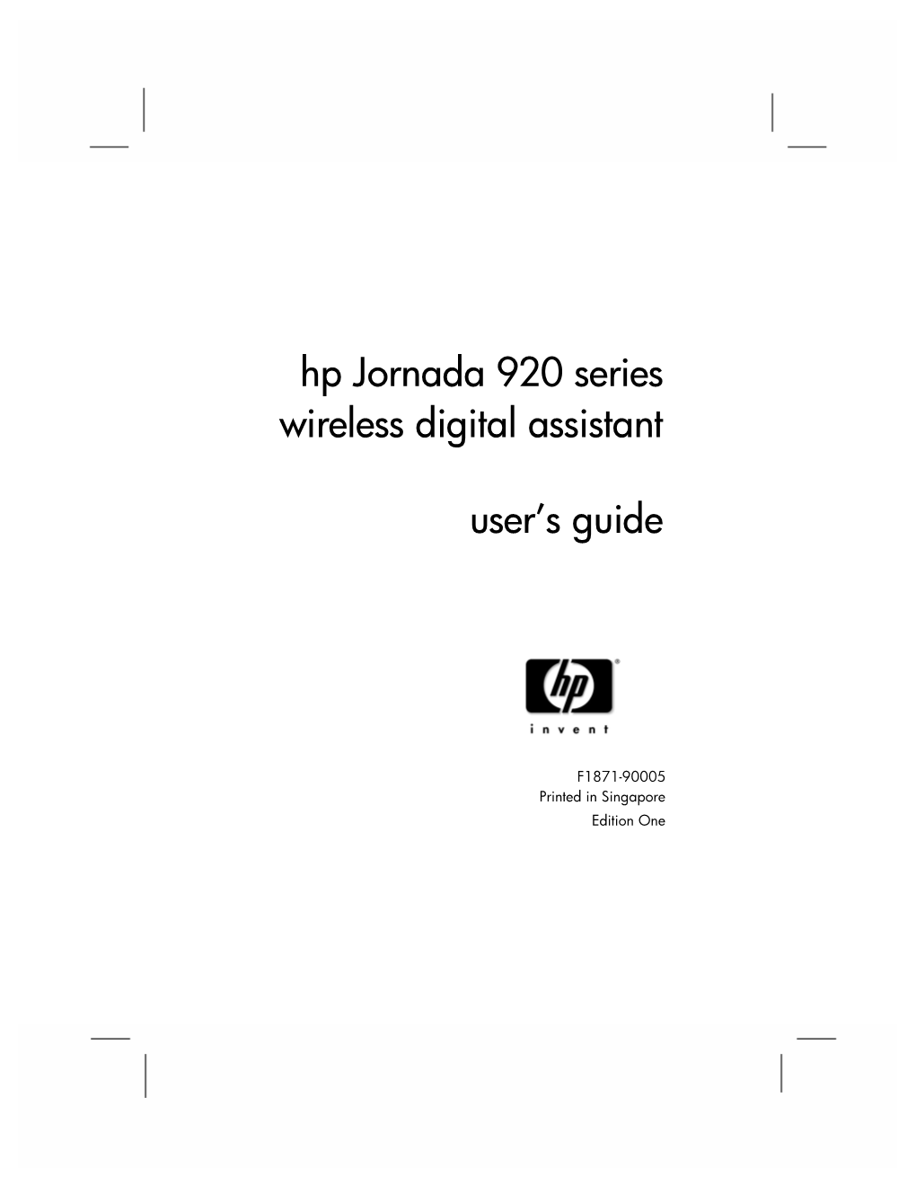 Hp Jornada 920 Series Wireless Digital Assistant User's Guide