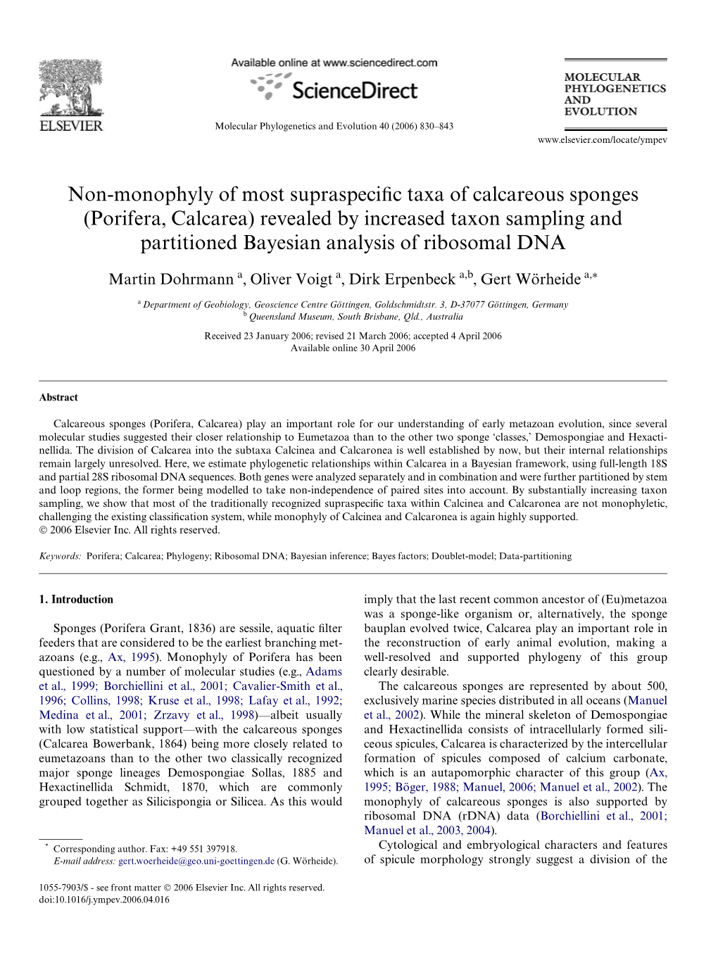 Non-Monophyly of Most Supraspecific Taxa of Calcareous Sponges