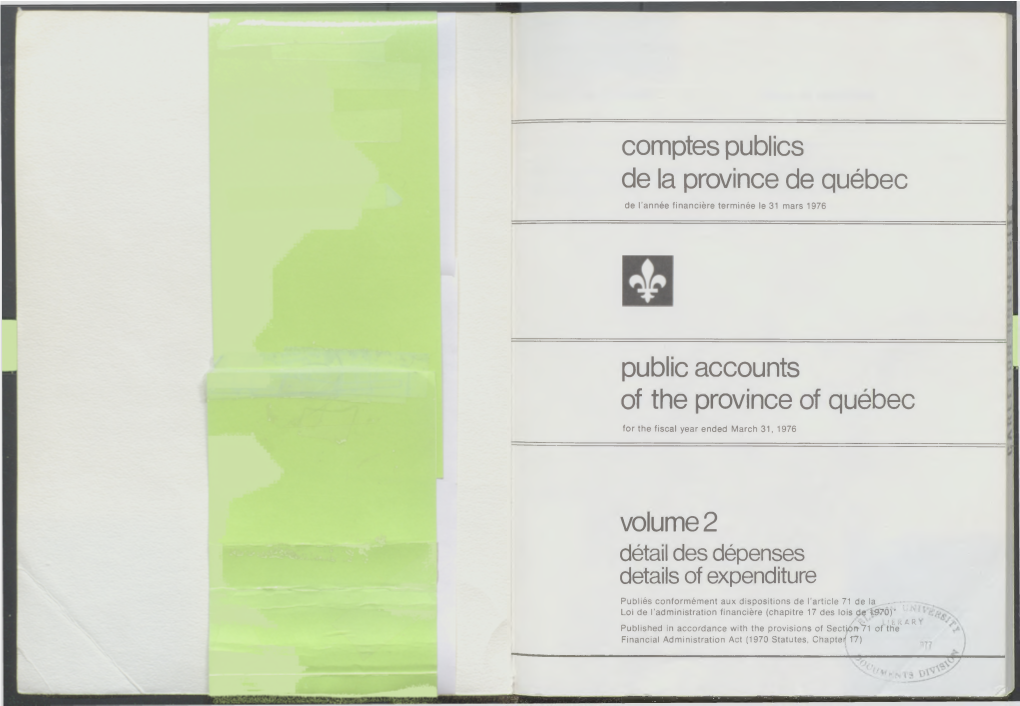 Comptes Publics De La Province De Québec Public Accounts of The