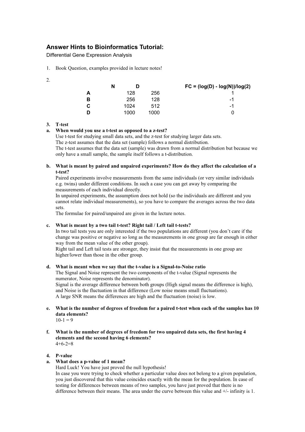 Answer Hints to Bioinformatics Tutorial