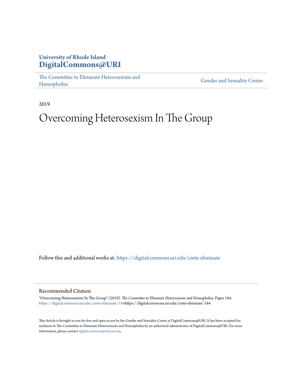 Overcoming Heterosexism in the Group