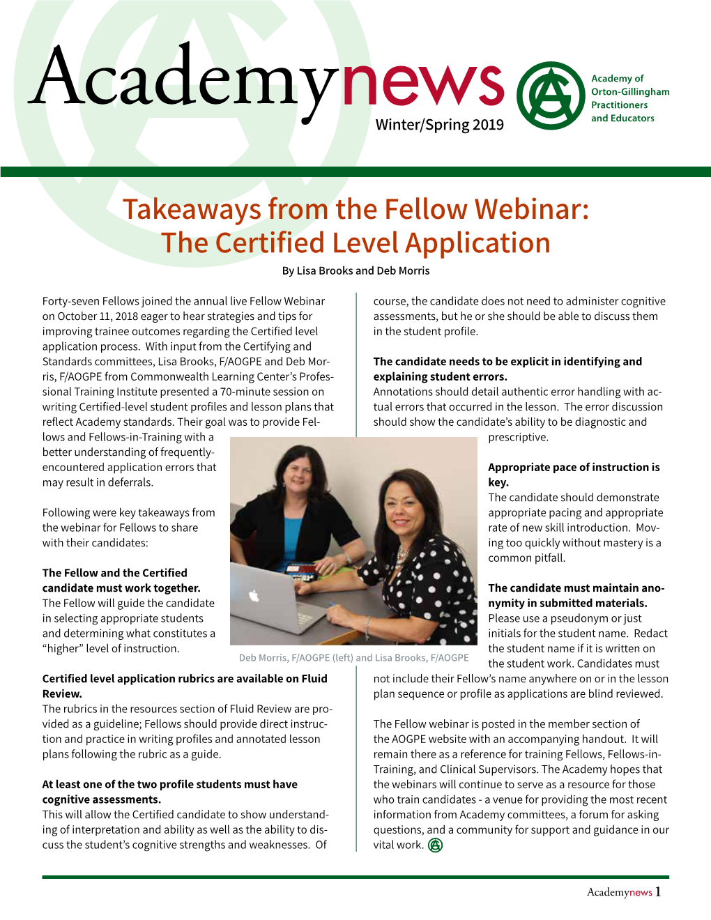 Takeaways from the Fellow Webinar: the Certified Level Application by Lisa Brooks and Deb Morris