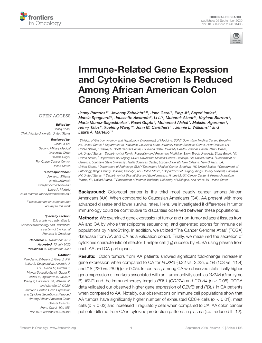 Immune-Related Gene Expression and Cytokine Secretion Is Reduced Among African American Colon Cancer Patients