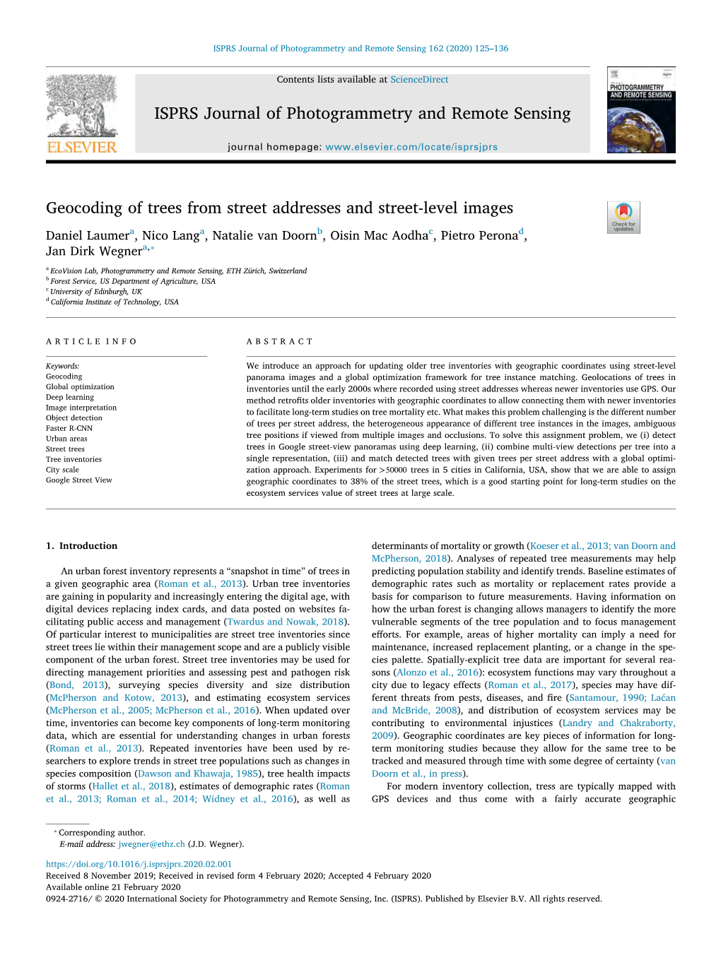 Geocoding of Trees from Street Addresses and Street-Level Images