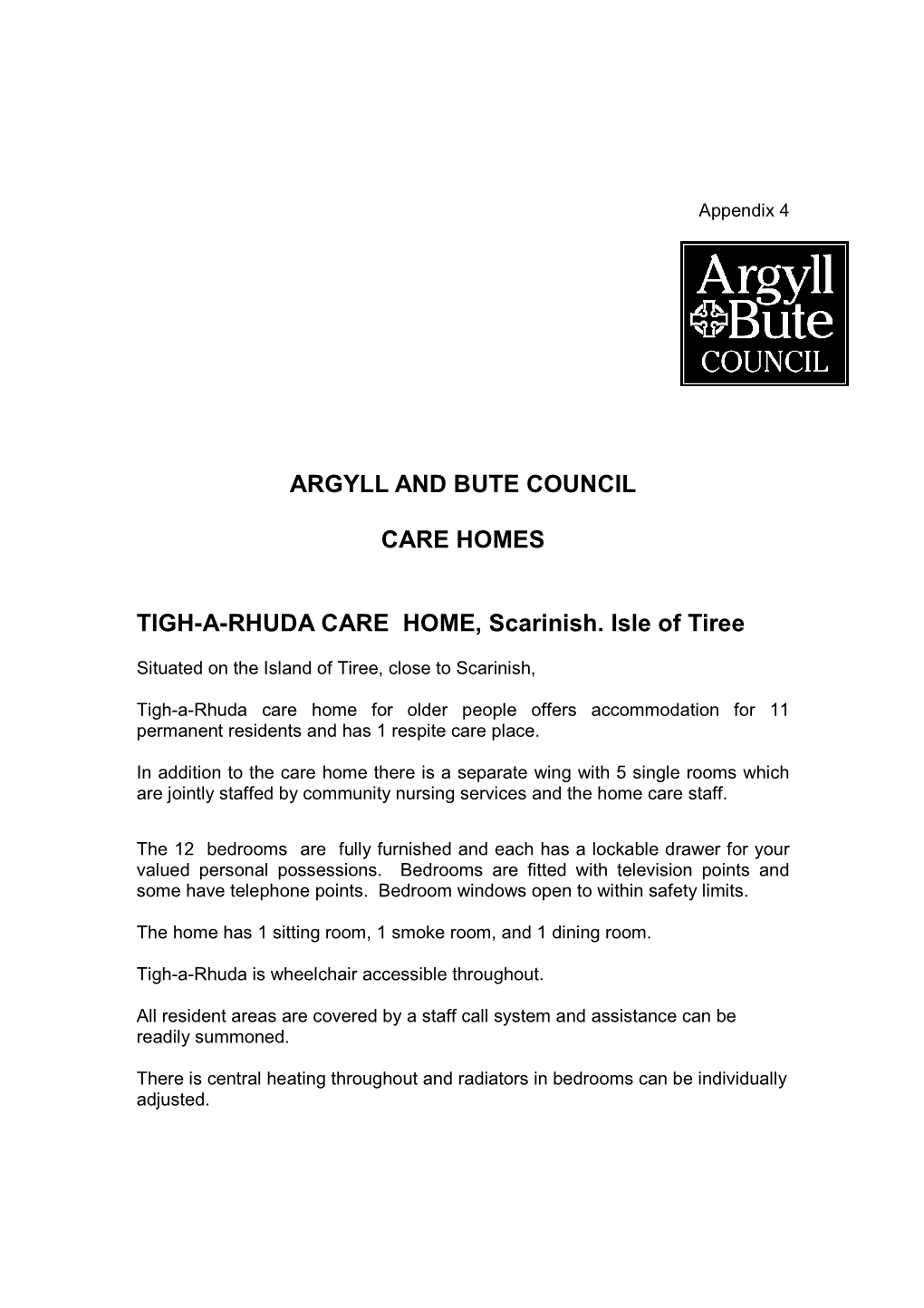 Argyll and Bute Council Care Homes Tigh-A-Rhuda Care