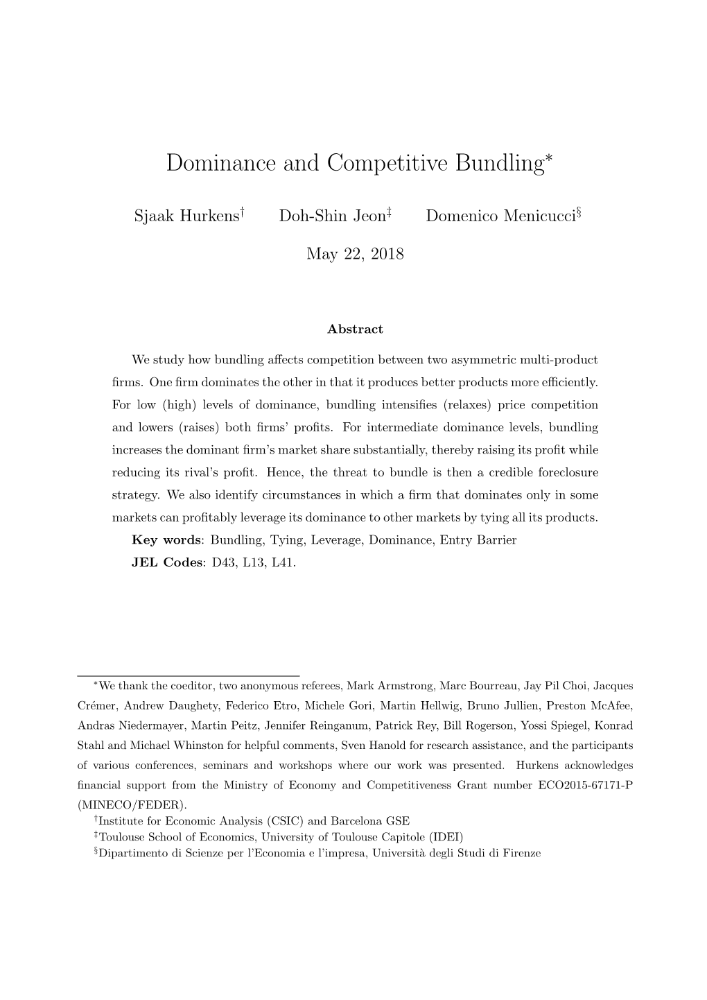 Dominance and Competitive Bundling∗