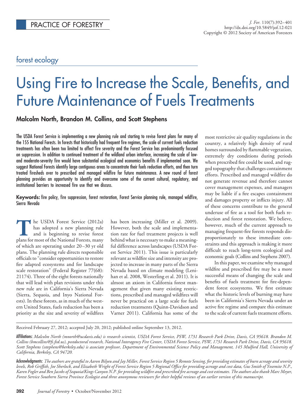 Using Fire to Increase the Scale, Benefits, and Future Maintenance Of