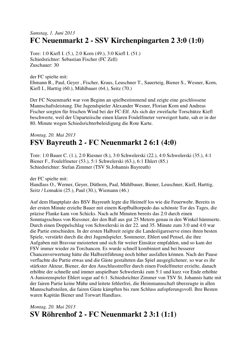 Spielberichte FC2 2012-2013