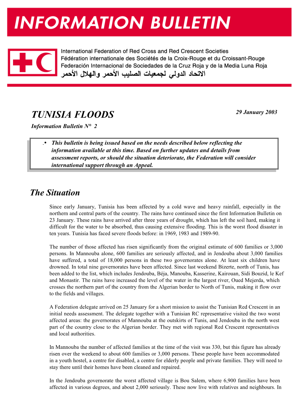 Tunisia Floods Information Bulletin No.2