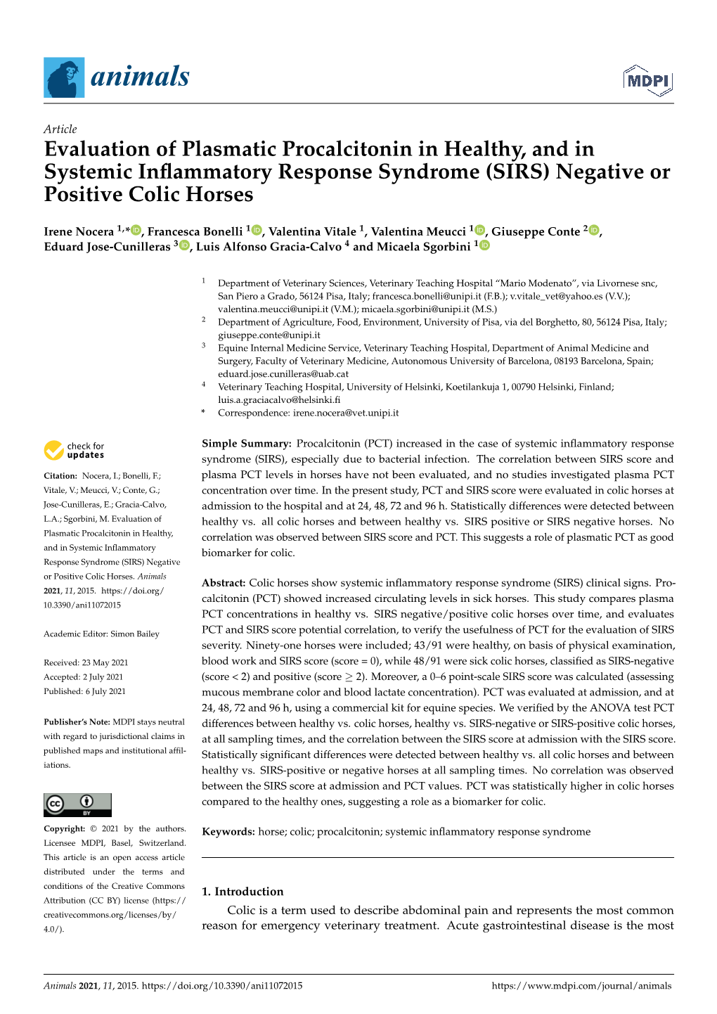 (SIRS) Negative Or Positive Colic Horses