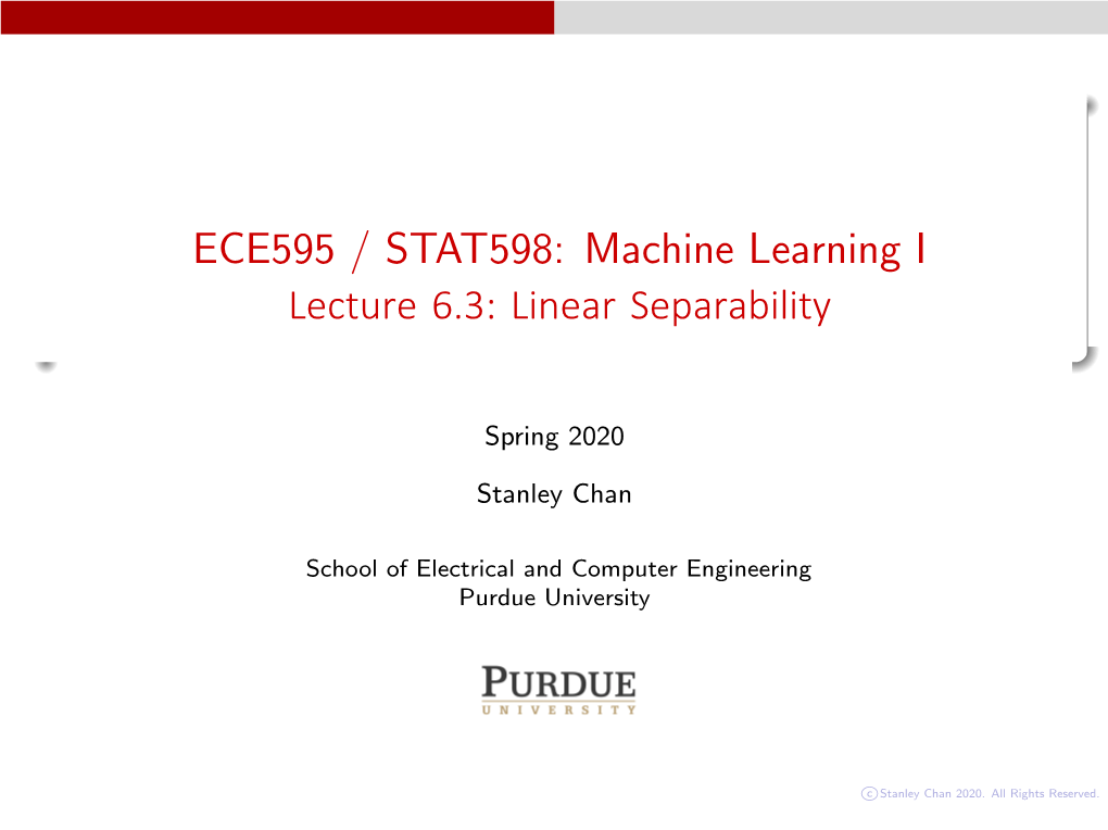Machine Learning I Lecture 6.3: Linear Separability