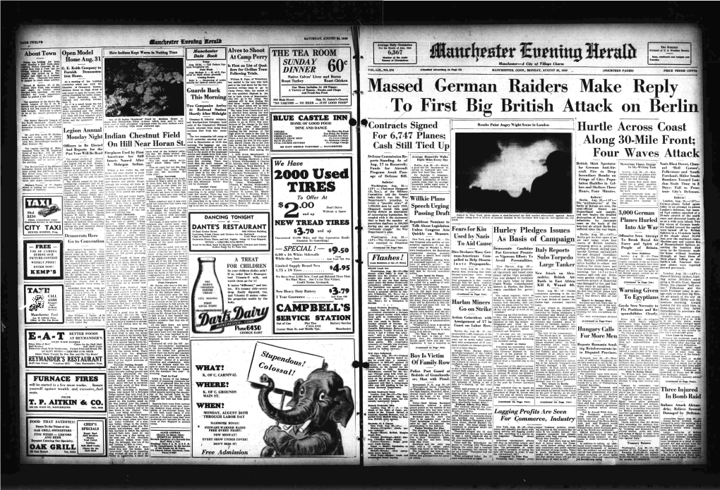 Massed German Raiders Make Reply First British Attack on Berlin