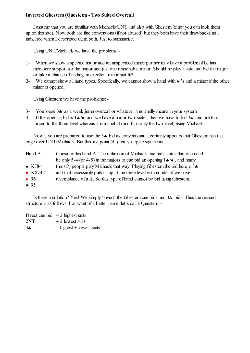 Inverted Ghestem (Questem) - Two Suited Overcall