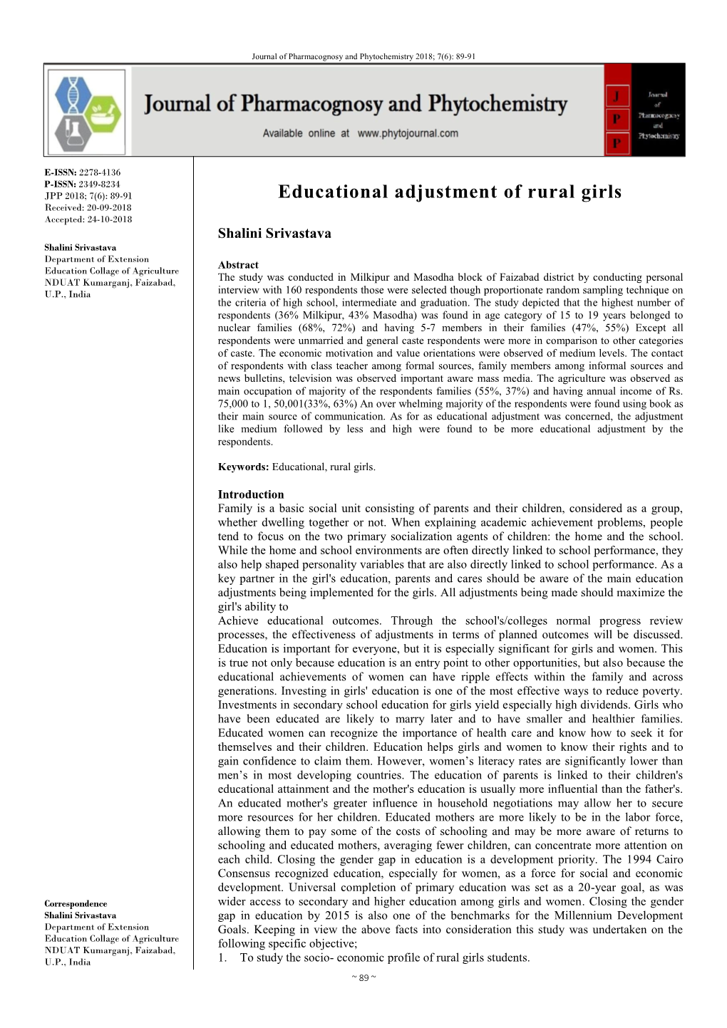 Educational Adjustment of Rural Girls