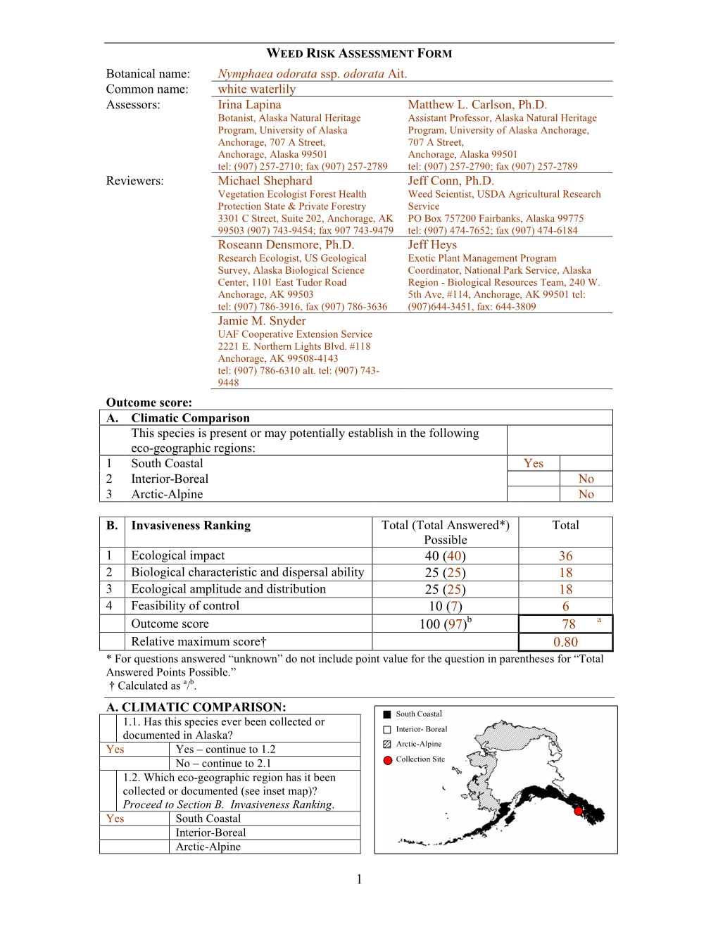 Plant Invasiveness Assessment System For