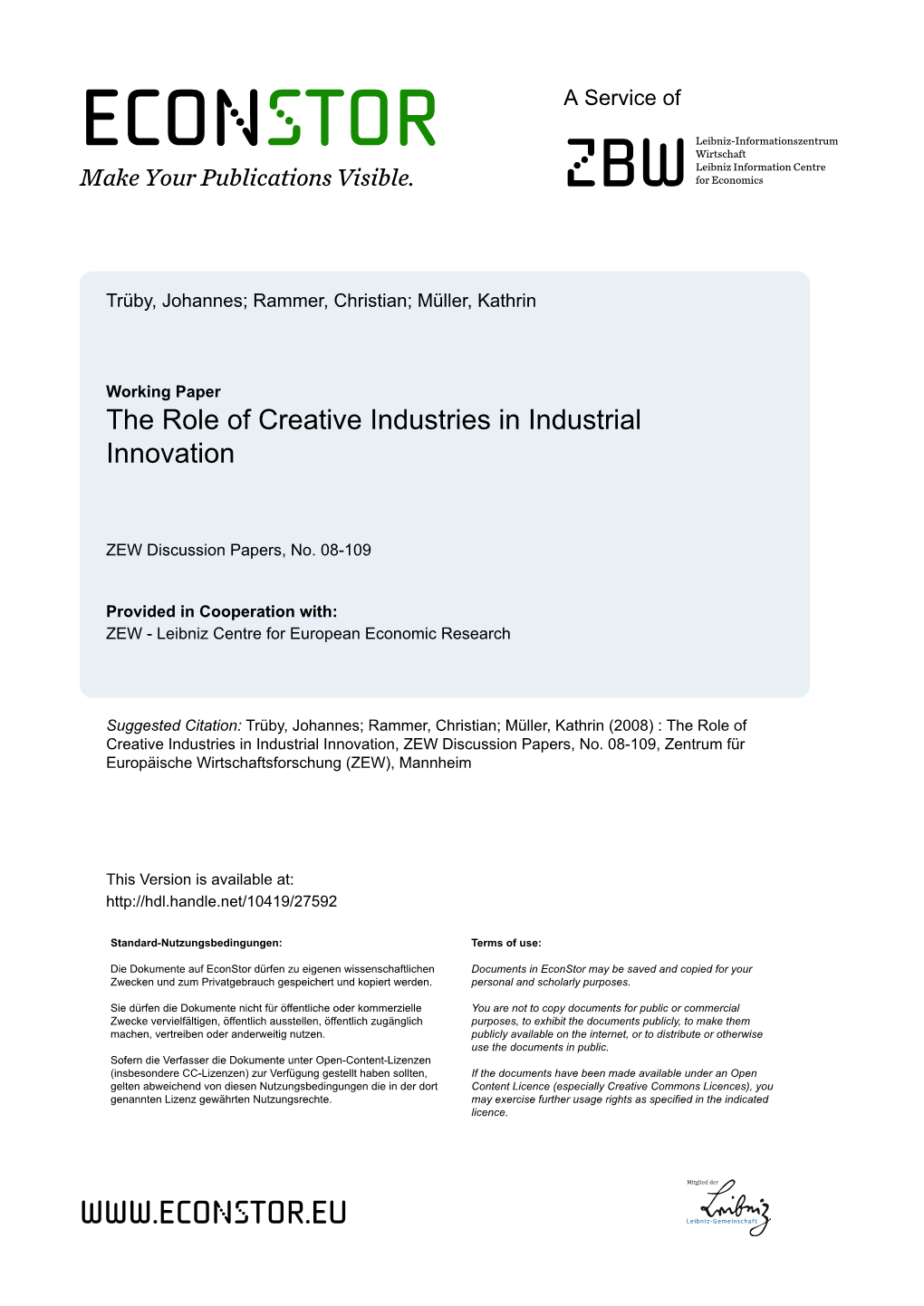 The Role of Creative Industries in Industrial Innovation