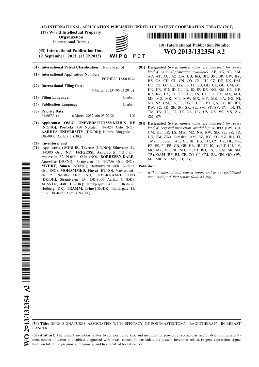 WO 2013/132354 A2 12 September 2013 (12.09.2013) P O P C T