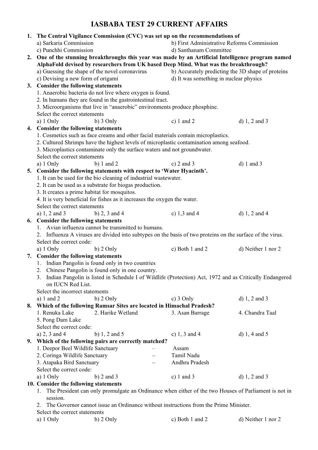 Iasbaba Test 29 Current Affairs