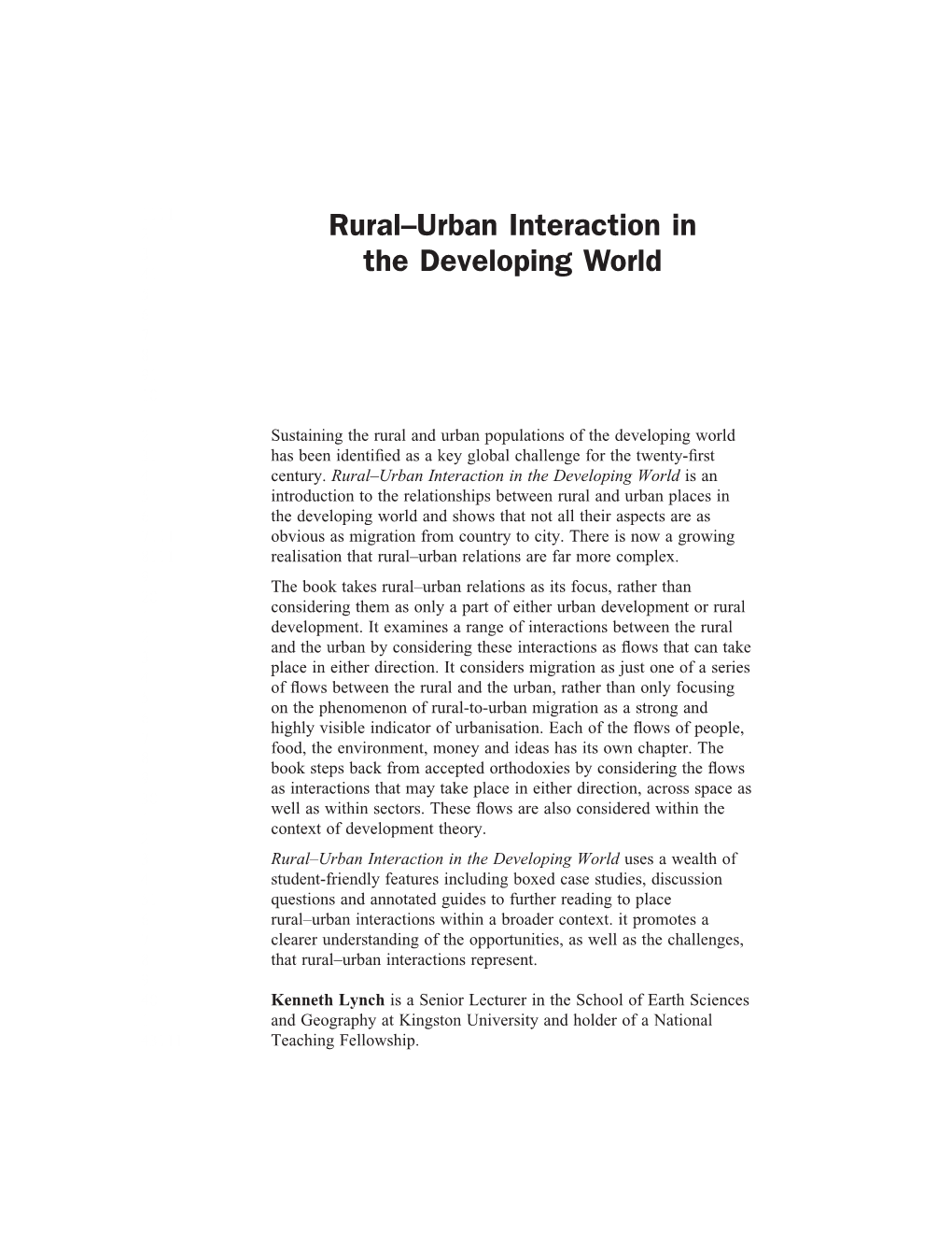 Rural–Urban Interaction in the Developing World