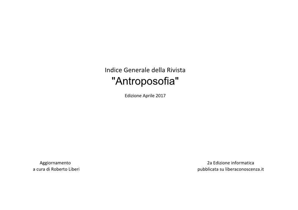 Indice Generale Della Rivista "Antroposofia"