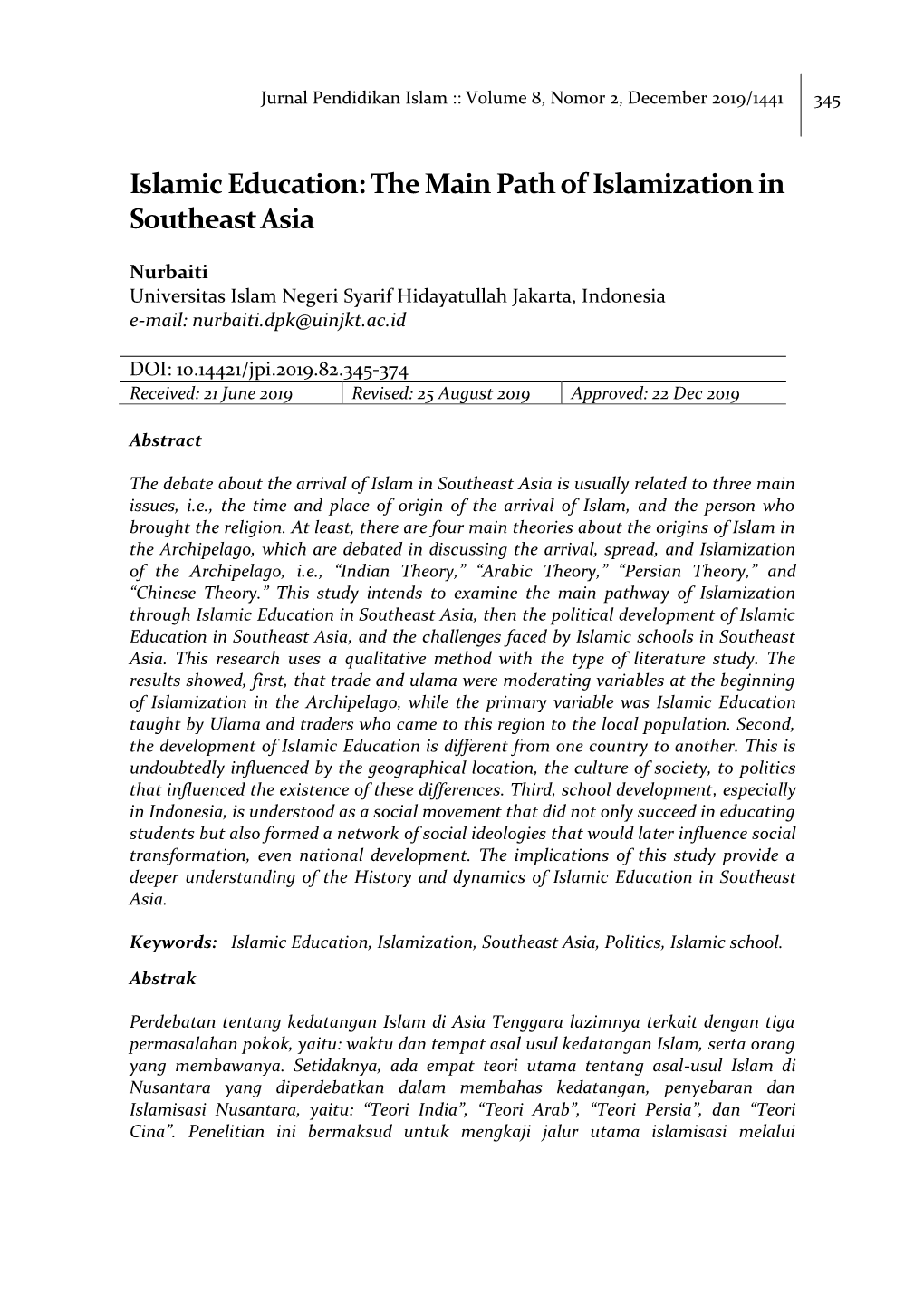 Islamic Education: the Main Path of Islamization in Southeast Asia