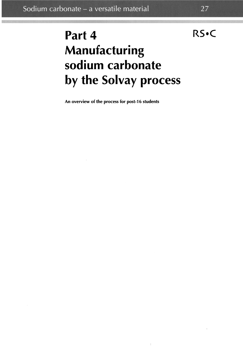 Part 4 Manufacturing Sodium Carbonate by the Solvay Process