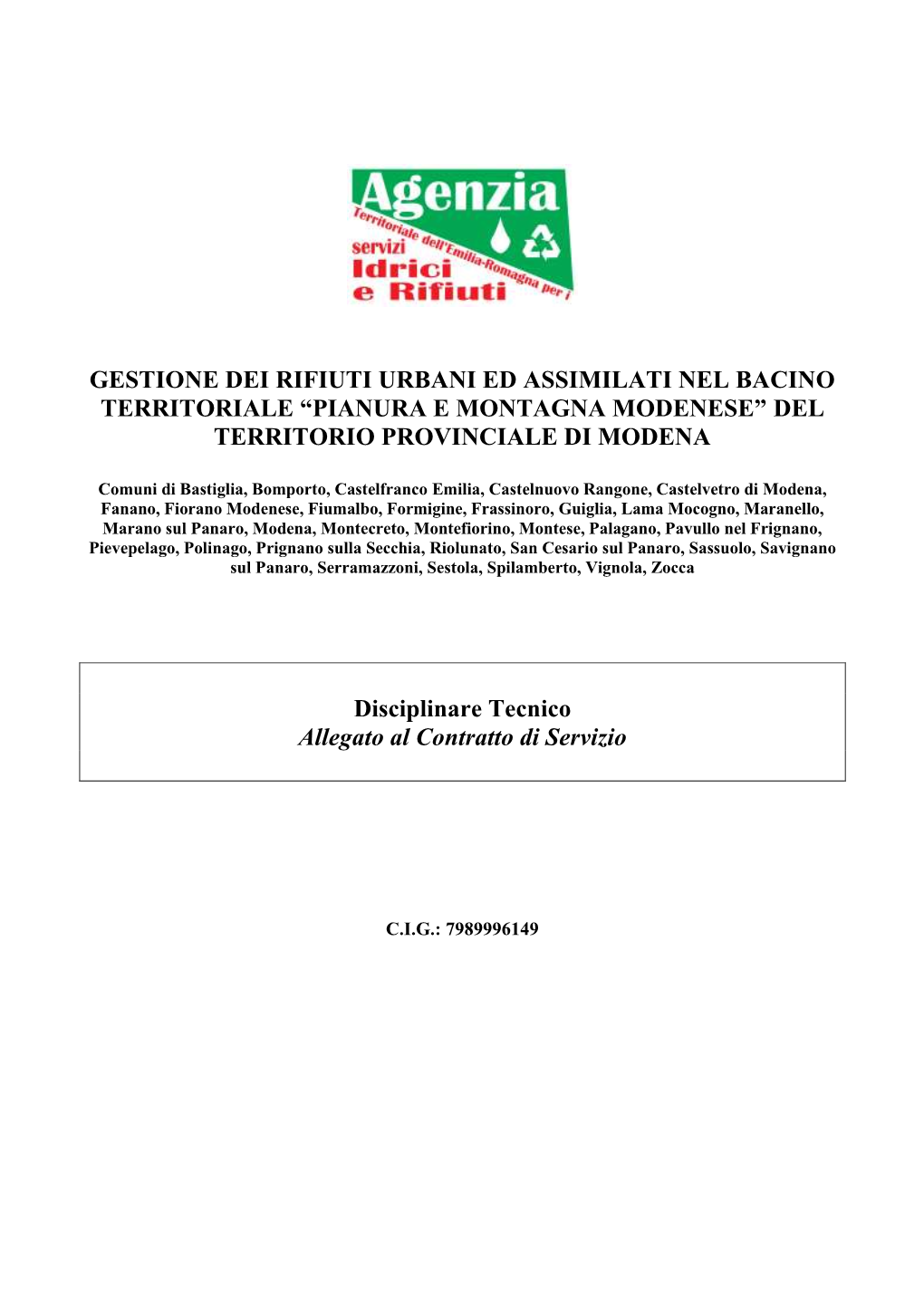 Disciplinare Tecnico Allegato Al Contratto Di Servizio