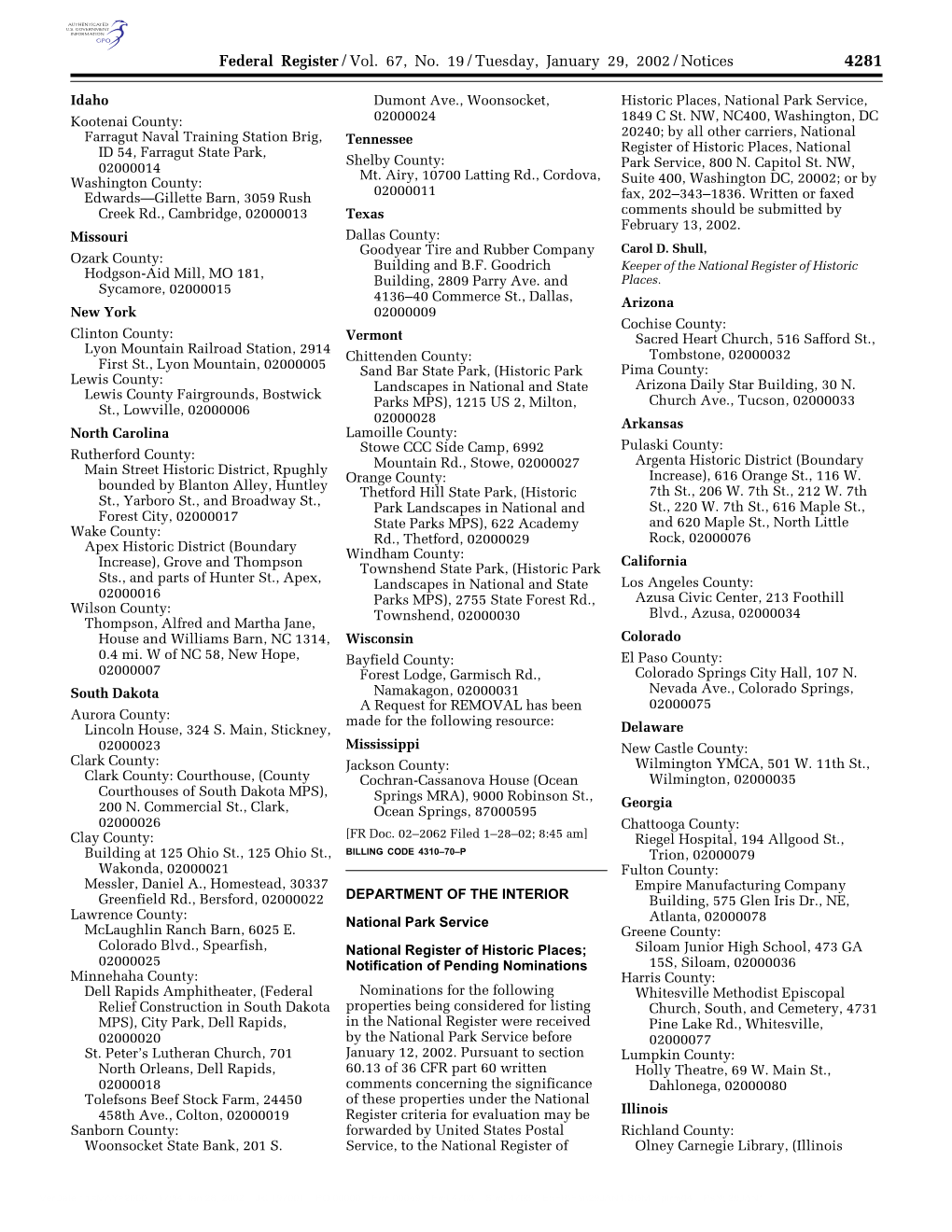 Federal Register/Vol. 67, No. 19/Tuesday, January 29, 2002