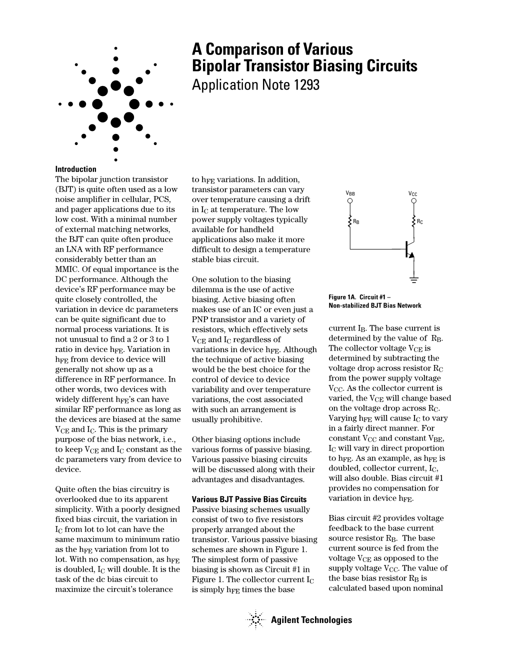A Comparison of Various Bipolar Transistor Biasing Circuits Application Note 1293