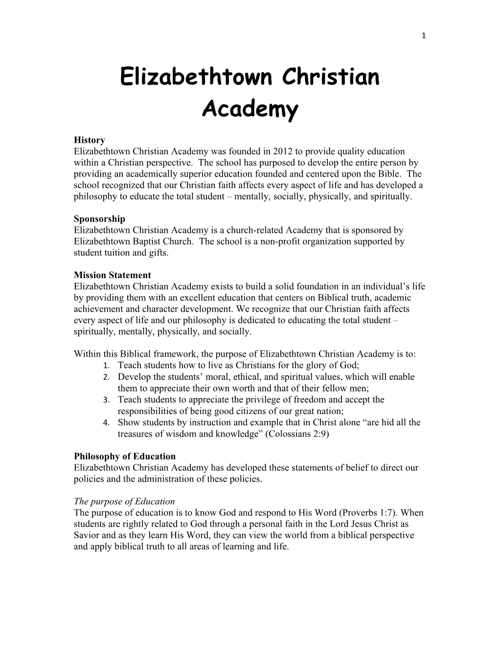 Elizabethtown Christian Academy