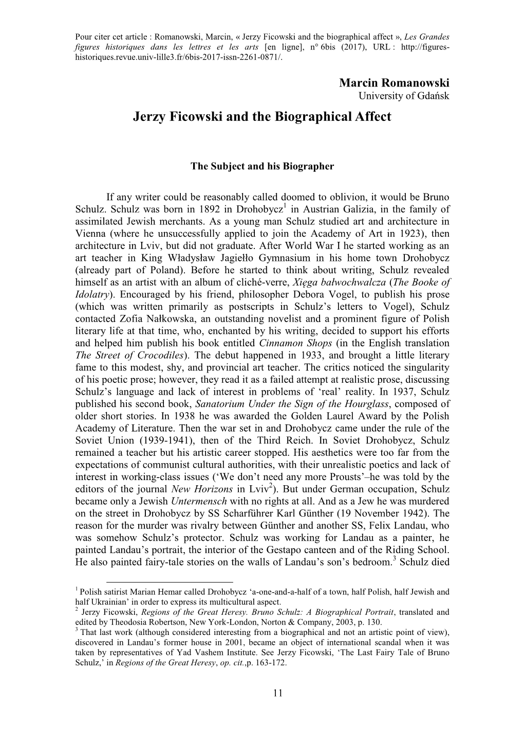 Jerzy Ficowski and the Biographical Affect