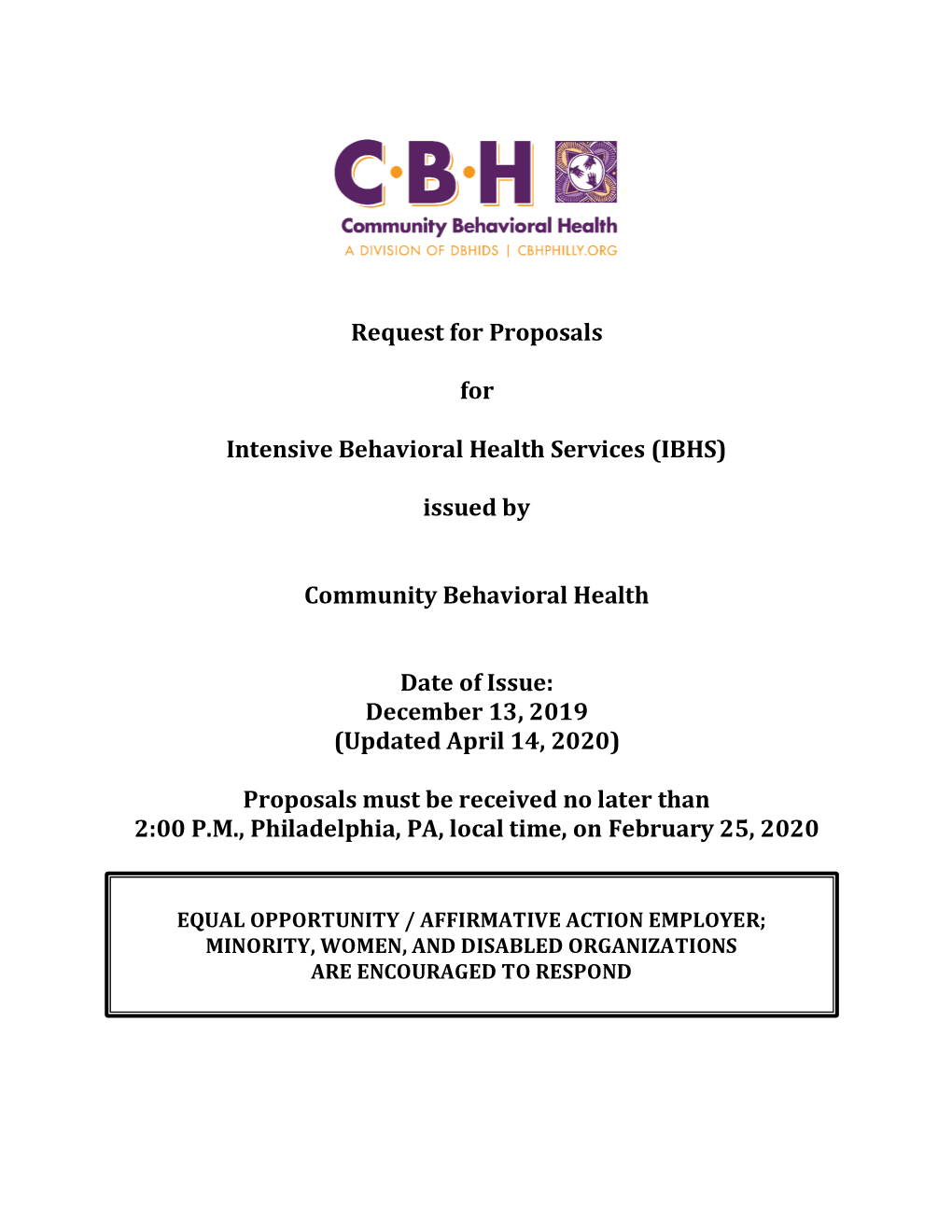 RFP Intensive Behavioral Health Services (IBHS)