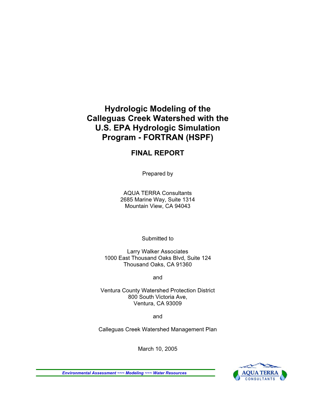 Hydrologic Modeling of the Calleguas Creek Watershed with the US EPA